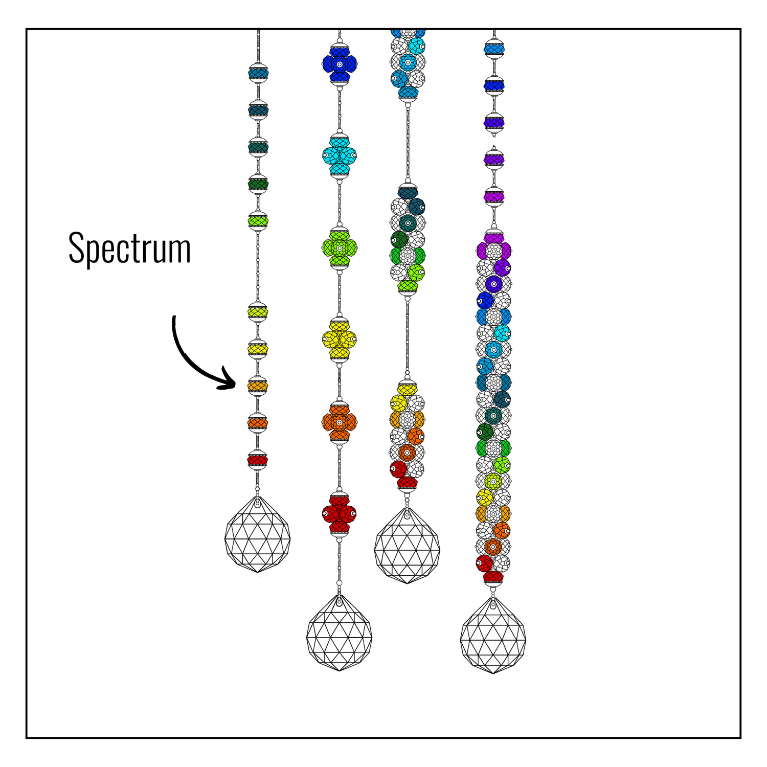 Suncatcher Design Options sketches, spectrum, rainbow, handmade suncatchers, crystal suncatchers, crystal glass suncatchers, crystal suncatchers 